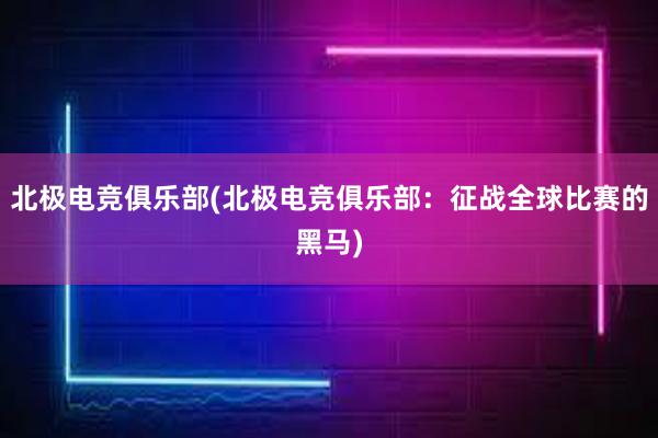 北极电竞俱乐部(北极电竞俱乐部：征战全球比赛的黑马)