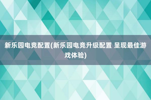 新乐园电竞配置(新乐园电竞升级配置 呈现最佳游戏体验)