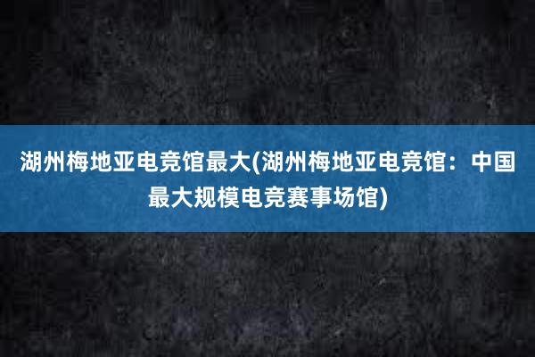 湖州梅地亚电竞馆最大(湖州梅地亚电竞馆：中国最大规模电竞赛事场馆)