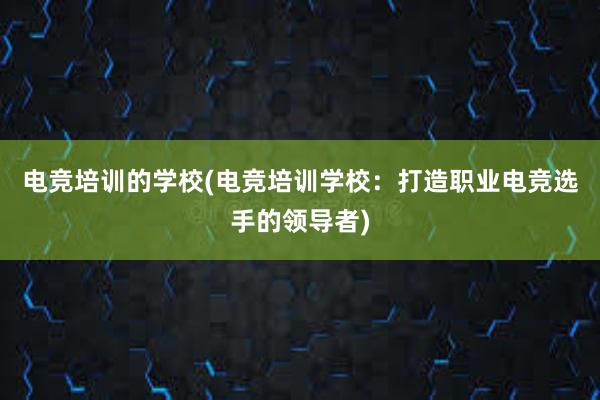 电竞培训的学校(电竞培训学校：打造职业电竞选手的领导者)