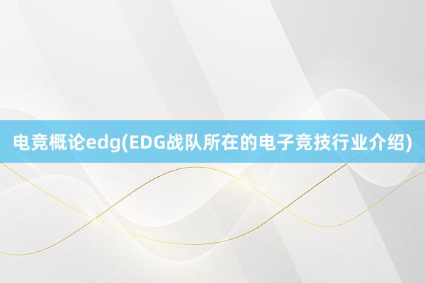 电竞概论edg(EDG战队所在的电子竞技行业介绍)