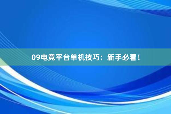 09电竞平台单机技巧：新手必看！