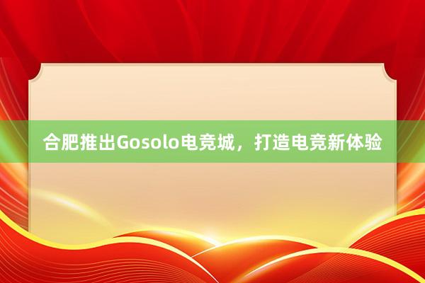 合肥推出Gosolo电竞城，打造电竞新体验