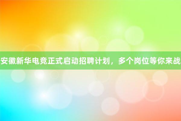 安徽新华电竞正式启动招聘计划，多个岗位等你来战